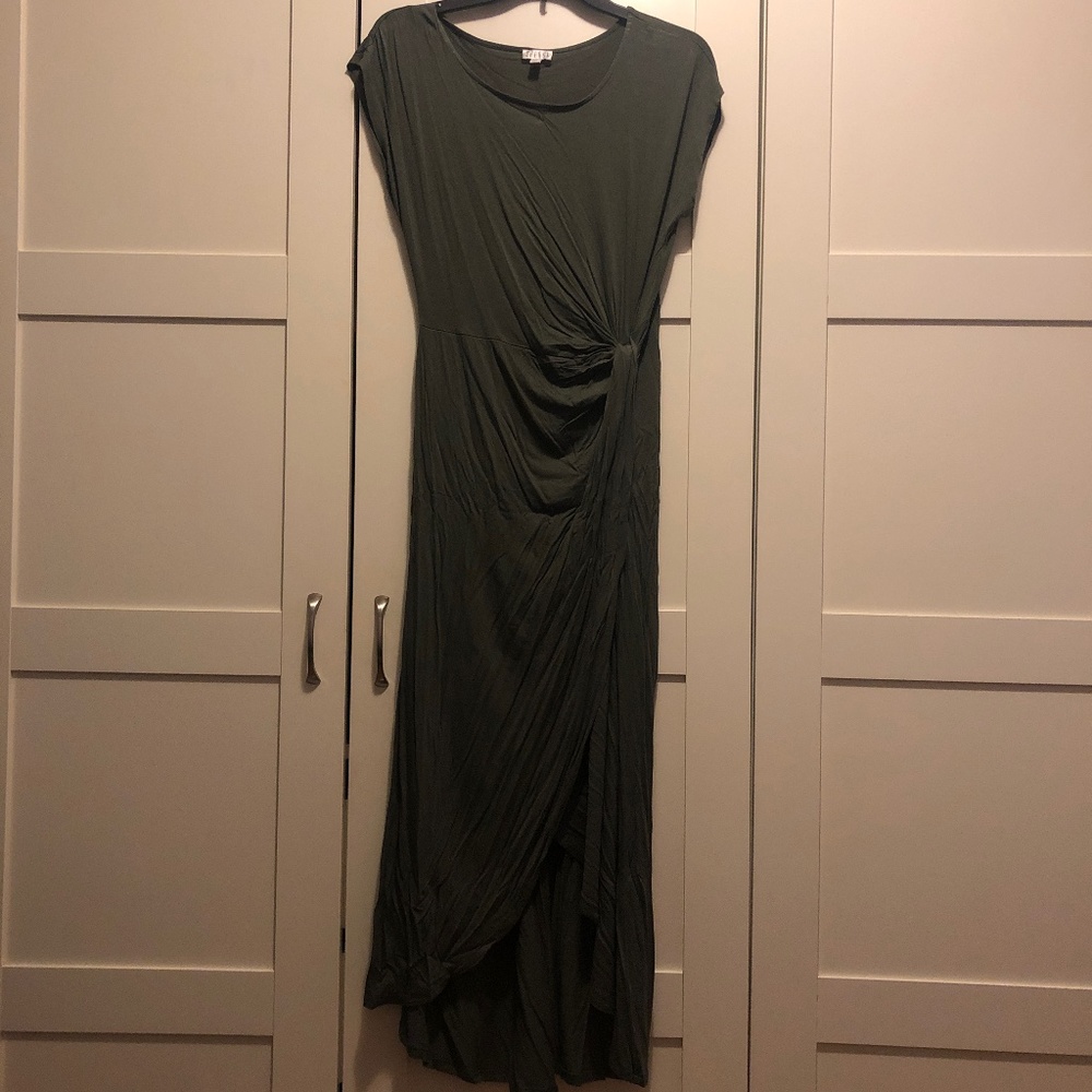 Asymmetrical army green maxi dress